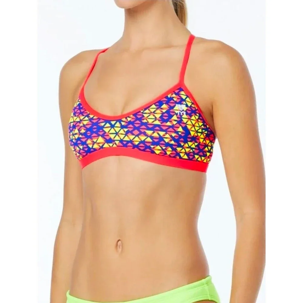 TYR Modena Trinity Bikini Top WBTMOD7A Red Yellow Women's Size S (4-6)
